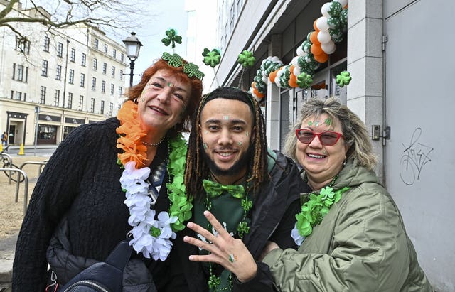 Tourist from Switzerland ahead of the St Patrick’s Day Parade in Dublin 
