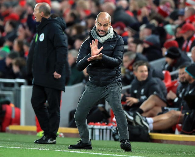 Pep Guardiola shows his frustration on the sideline