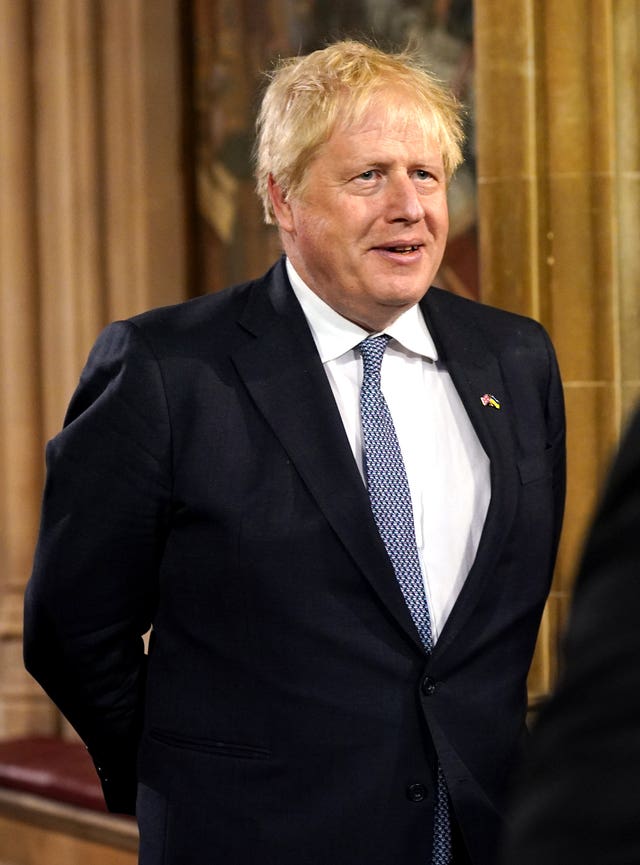 Prime Minister Boris Johnson in the Central Lobby at the Palace of Westminster during the State Opening of Parliament in the House of Lords