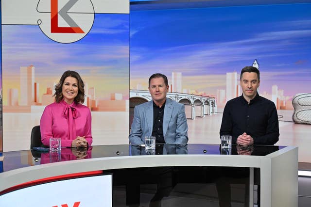 From left, Susanna Reid, Steve Rigby and James Graham appearing on the BBC 1 current affairs programme, Sunday With Laura Kuenssberg