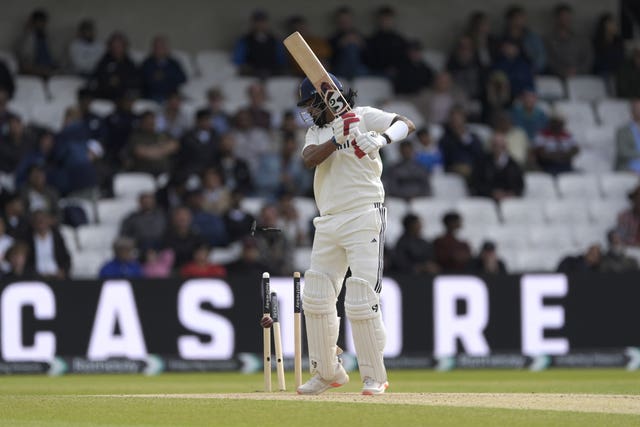 KL Rahul reacts after being bowled out