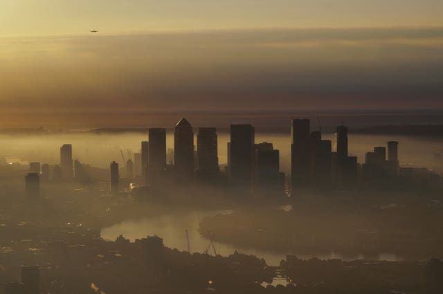 The London skyline during sunrise