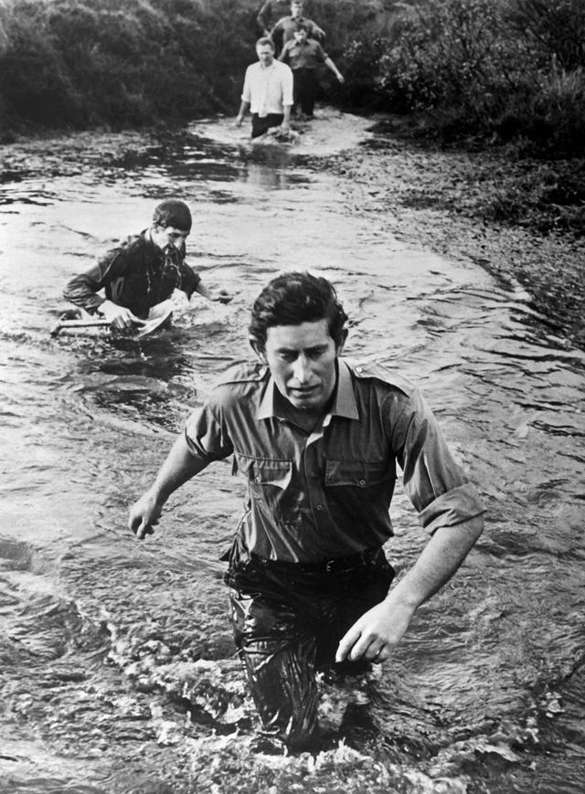 Then Prince of Wales Charles during ‘familiarisation’ training in 1974 at the Commando Training Centre Royal Marines