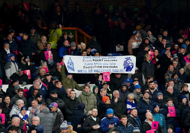 Everton fans protest against the Premier League at Goodison Park 