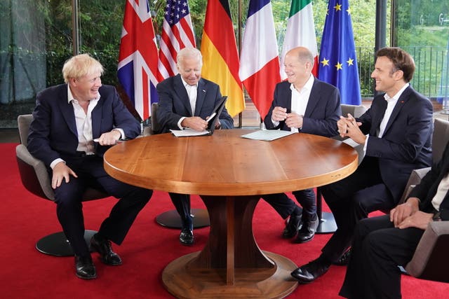 A 'quad' meeting between Mr Johnson, Mr Biden German Chancellor Olaf Scholz and President of France Emmanuel Macron (Stefan Rousseau/PA)