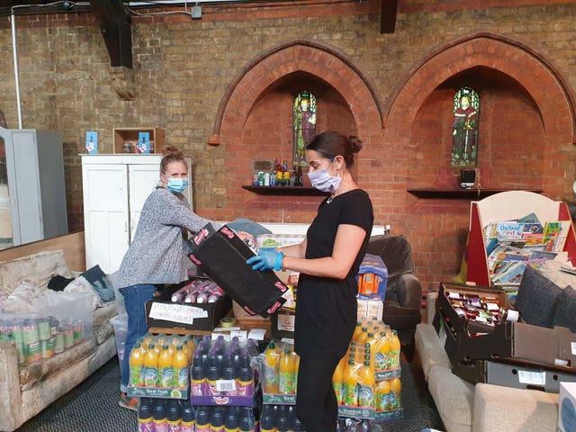 Volunteers working at a food bank in Earlsfield, south Londo