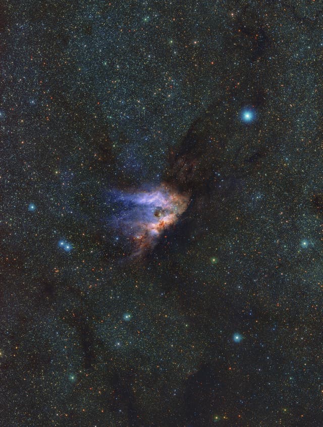 A detailed infrared view of Messier 17, also known as the Omega Nebula or Swan Nebula