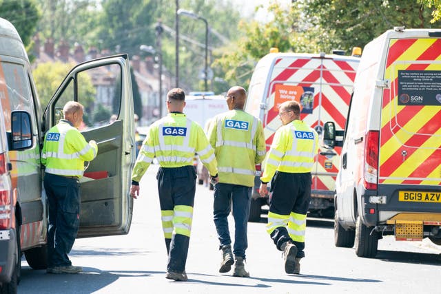 Gas engineers at the scene of an explosion on Galpin’s Road in Thornton Heath, south London 