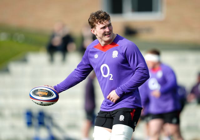 England’s Ted Hill with ball in hand during a training session