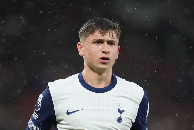 Tottenham Hotspur’s Mikey Moore during the Premier League match at Old Trafford