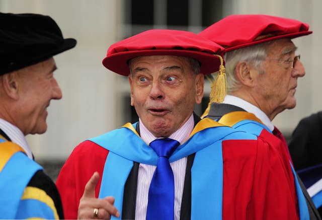 Sir Michael Parkinson (right) and Dickie Bird (centre) with actor Sir Patrick Stewart