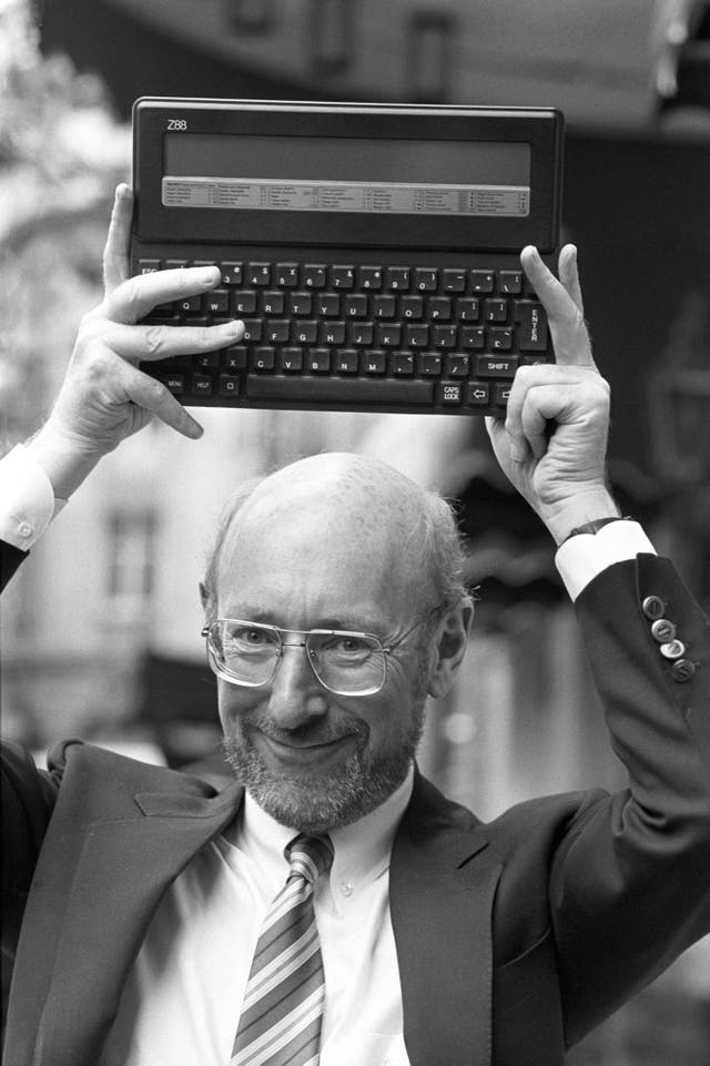 Clive Sinclair with another affordable computer, the Z88