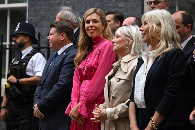 Carrie Johnson stood beside Nadine Dorries as she listened to her husband's farewell to Downing Street