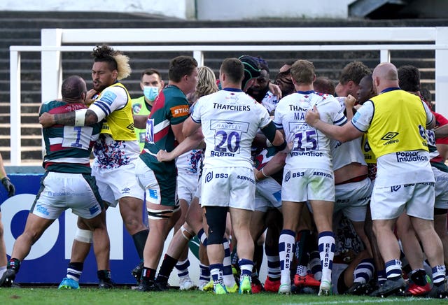 There were also blows exchanged during the Gallagher Premiership clash between Leicester Tigers and Bristol Bears