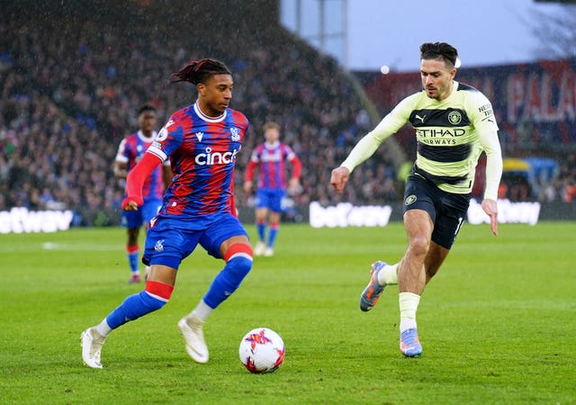 Crystal Palace’s Michael Olise (left) and Manchester City’s Jack Grealish (Zac Goodwin/PA)