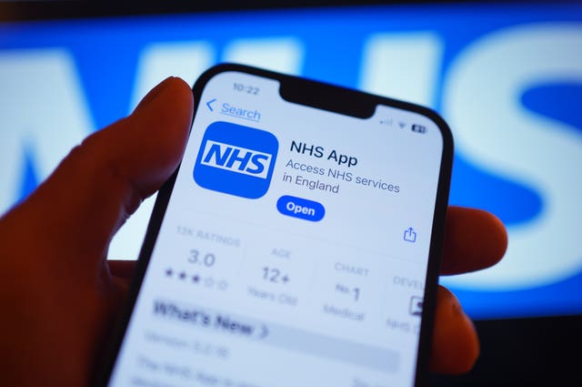 NHS app displayed on a smartphone