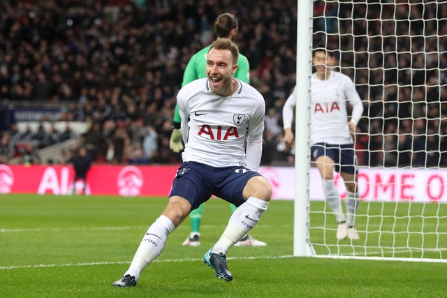 Christian Eriksen celebrates his goal inside 11 seconds for Tottenham against Manchester United in 2018