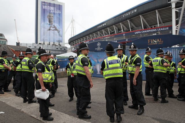 Police outside the National Stadium in Cardiff 