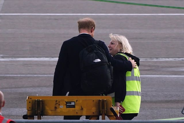 The Duke of Sussex boards a plane at Aberdeen Airport (Aaron Chown/PA)
