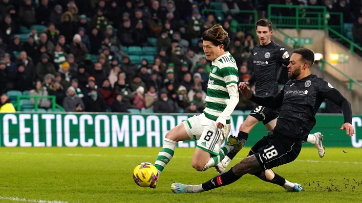 Kyogo Furuhashi nets his second goal (Andrew Milligan/PA)