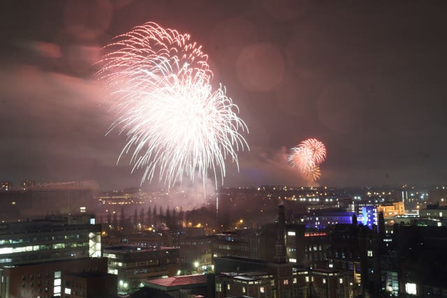 Fireworks are set off over St James’ Park in Newcastle