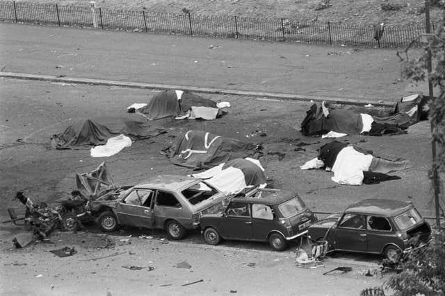The scene following the IRA car bomb blast in Hyde Park 