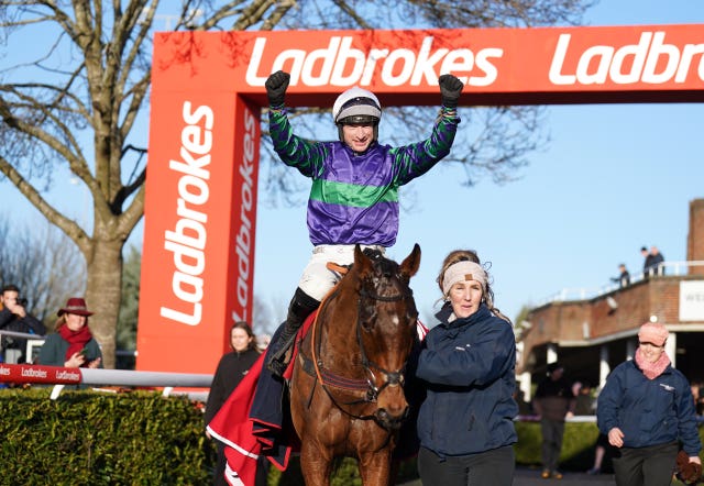 Tom O’Brien celebrates on Thyme Hill