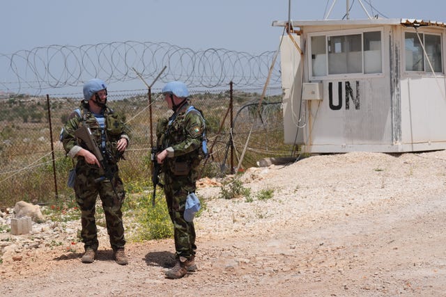 Irish Defence Forces soldiers on guard at Camp Shamrock in Lebanon