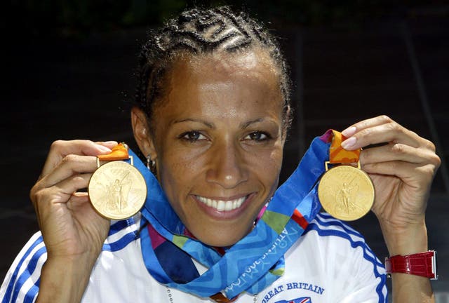 Kelly Holmes with her two gold medals in Athens