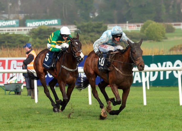 Kargese winning the McCann FitzGerald Spring Juvenile Hurdle at Leopardstown 