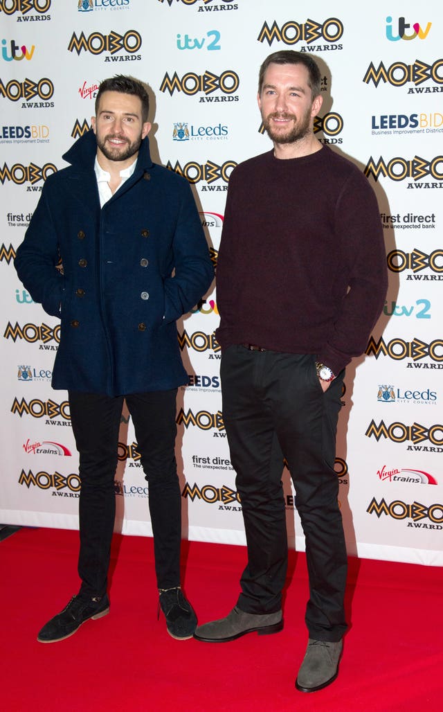 Michael Parr alongside fellow Emmerdale star Anthony Quinlan at the MOBO awards