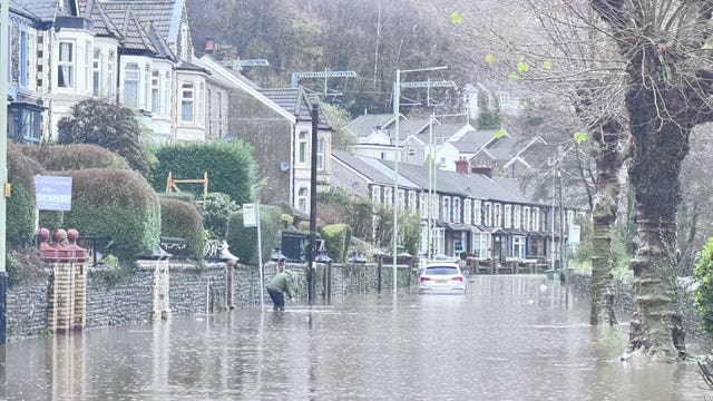 Flooding from the River Taff in Pontypridd, Wales after Storm Bert