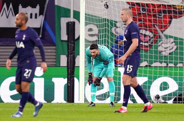 Tottenham goalkeeper Hugo Lloris (left) was culpable for the first two Leipzig goals