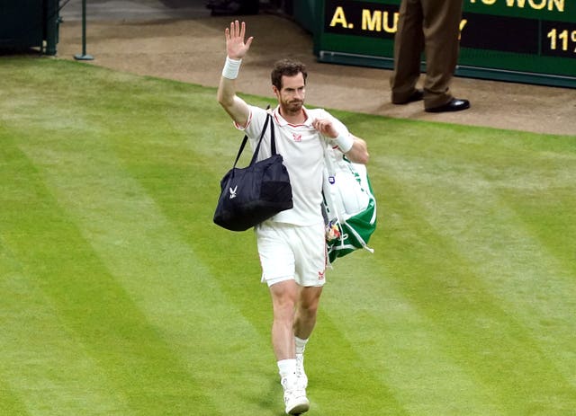 Andy Murray waves to the crowd after his third round match defeat against Denis Shapovalov on day five of Wimbledon (John Walton/PA)