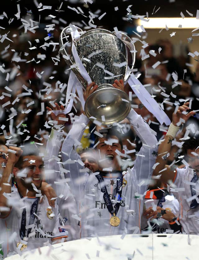 Ronaldo lifts the Champions League after Real Madrid's win over Atletico in the 2014 final in Lisbon 