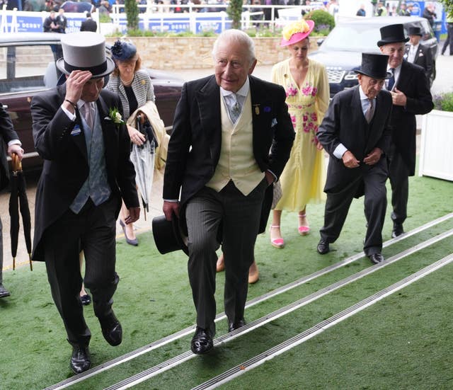 The King arriving for Derby Day at Epsom Downs Racecourse 