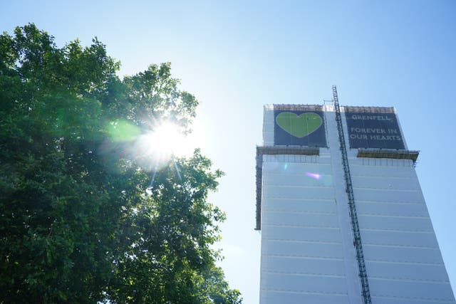 The remains of Grenfell Tower in London