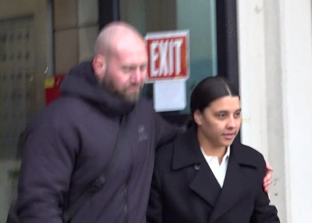 Chelsea and Australia striker Sam Kerr, right leaves Kingston Crown Court 