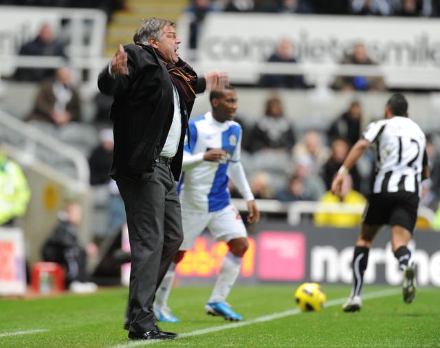 Sam Allardyce shouts instructions to his Blackburn team against his former club Newcastle
