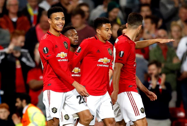 Mason Greenwood celebrates opening his United account against Astana