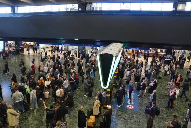 A view of the large advertising board at Euston train station in north London, which has been switched off by Network Rail 