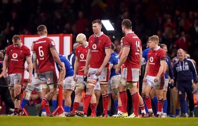 Dejected Wales players