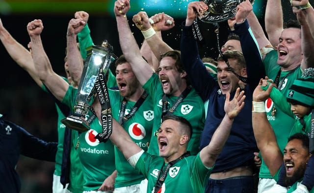 Johnny Sexton, with trophy, captained Ireland to Grand Slam glory in 2023