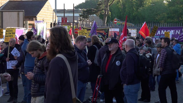 Various unions gather for a ‘mega-rally’ in support of Birmingham bin workers near a household recycling centre, or tip, in Kings Norton