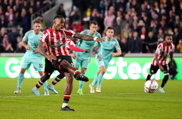 Ivan Toney strokes home Brentford''s second from the penalty spot