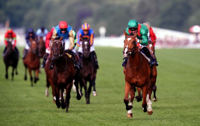 Space Legend (left) bumped into Calandagan at Royal Ascot