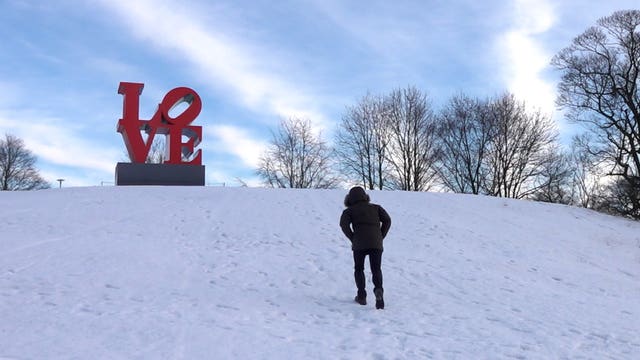 Screengrab taken from PA Video of sculptures in the snow at Yorkshire Sculpture Park in Wakefield, West Yorkshire 