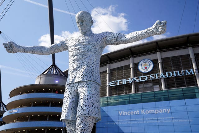 The statue will join sculptures of team-mates Vincent Kompany (pictured) and David Silva already in place at the Etihad Stadium