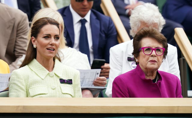 Billie Jean King, right, sat alongside the Princess of Wales at Wimbledon last year