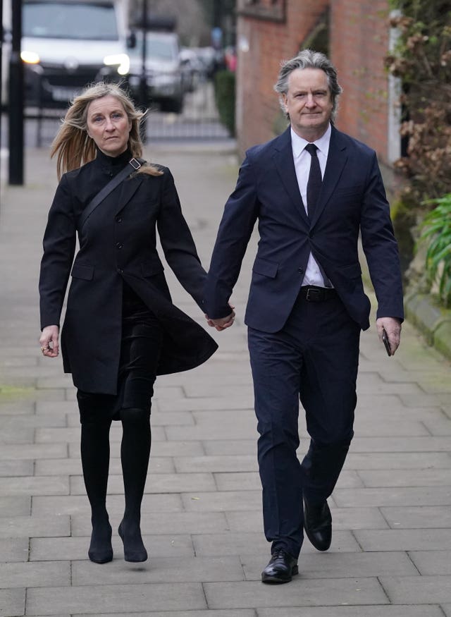 Fiona Phillips and Martin Frizell attend the funeral service of Derek Draper at St Mary the Virgin church in Primrose Hill, north-west London